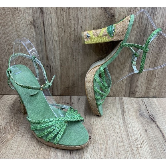 Rampage Emotion Women’s Heeled Sandals Size 10 M Green Rhinestone Embroidered - Picture 1 of 16